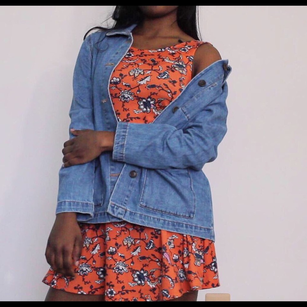 orange floral a-line dress